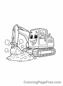 Construction Vehicles coloring page - Excavator digging hole