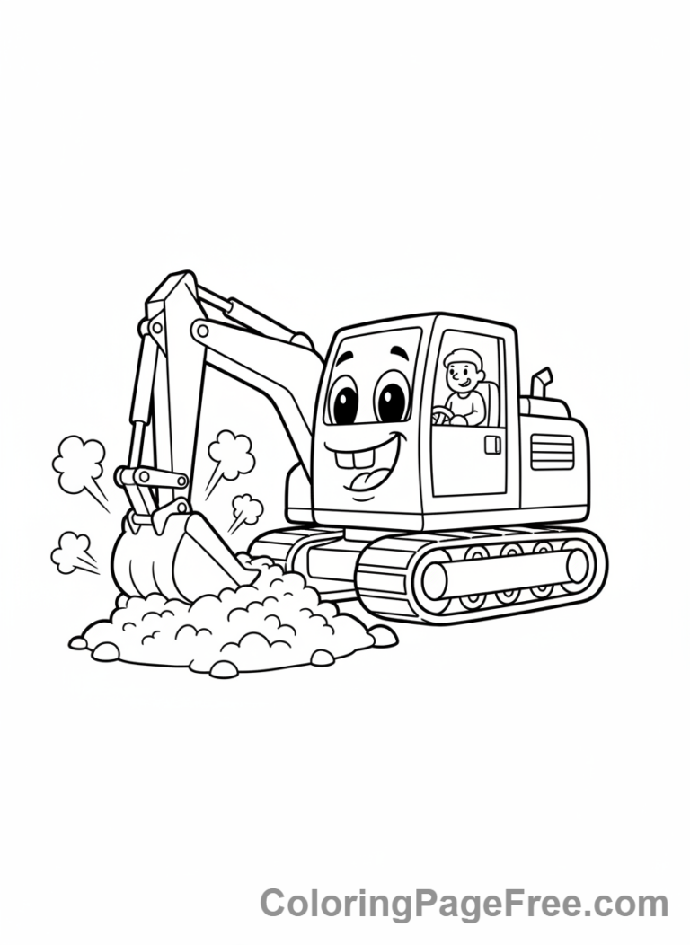 Construction Vehicles coloring page - Excavator digging hole