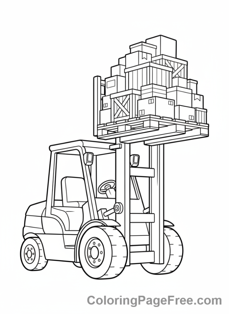 Construction Vehicles coloring page - Forklift lifting pallet