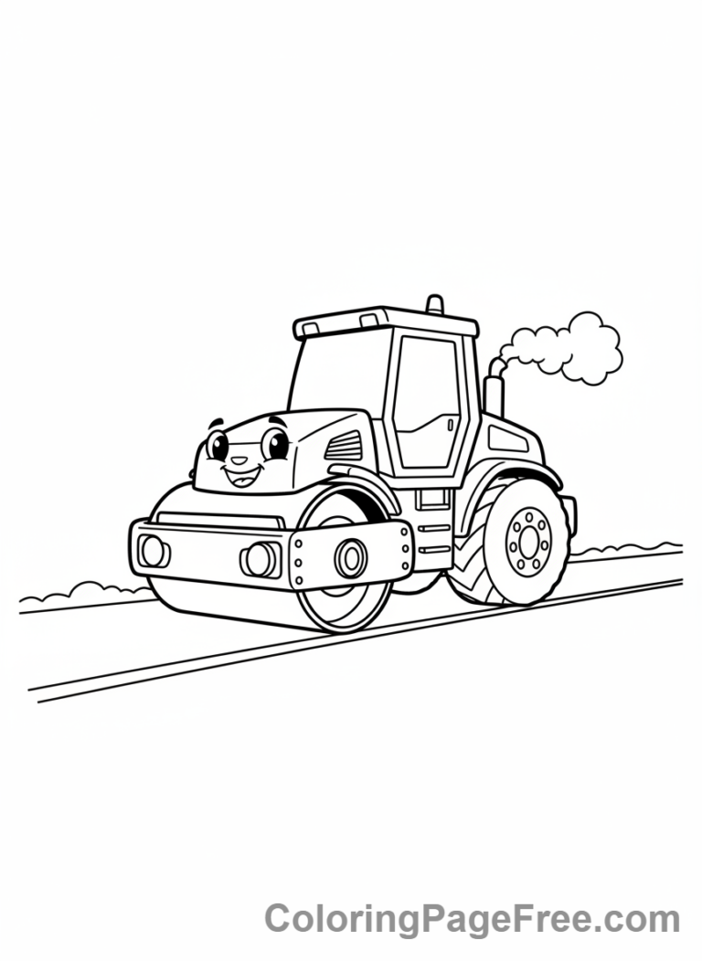 Construction Vehicles coloring page - Road roller flattening