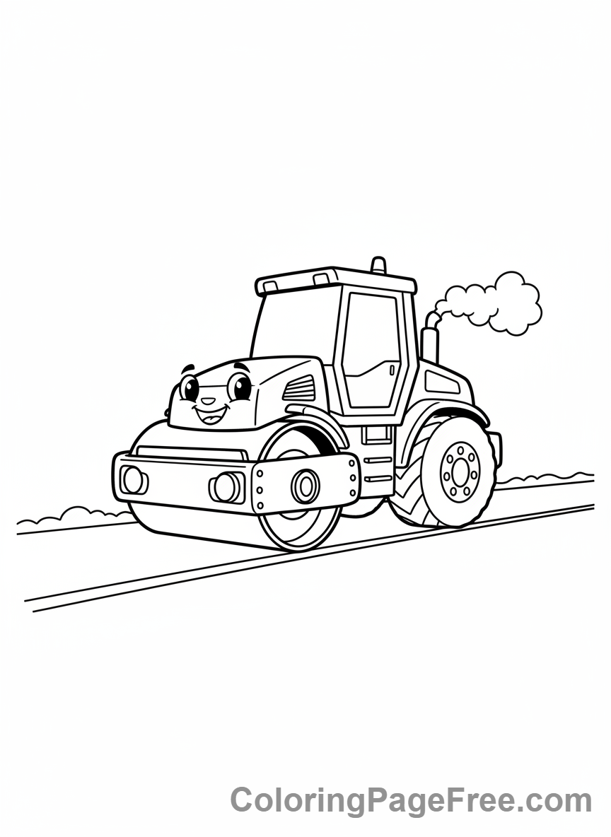 Construction Vehicles coloring page - Road roller flattening