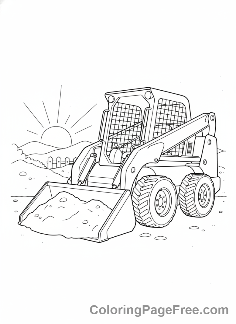 Construction Vehicles coloring page - Skid-steer scooping sand