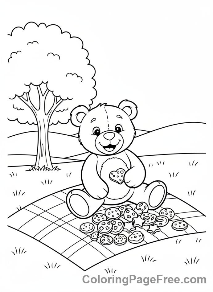 Cookies coloring page - Bear cookie picnic