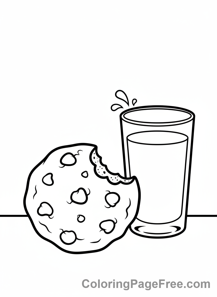 Cookies coloring page - Bitten cookie milk