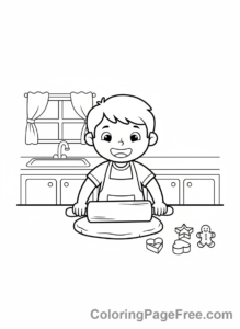 Cookies coloring page - Child baking cookies