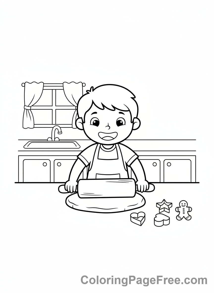 Cookies coloring page - Child baking cookies