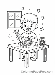 Cookies coloring page - Kids decorating cookies