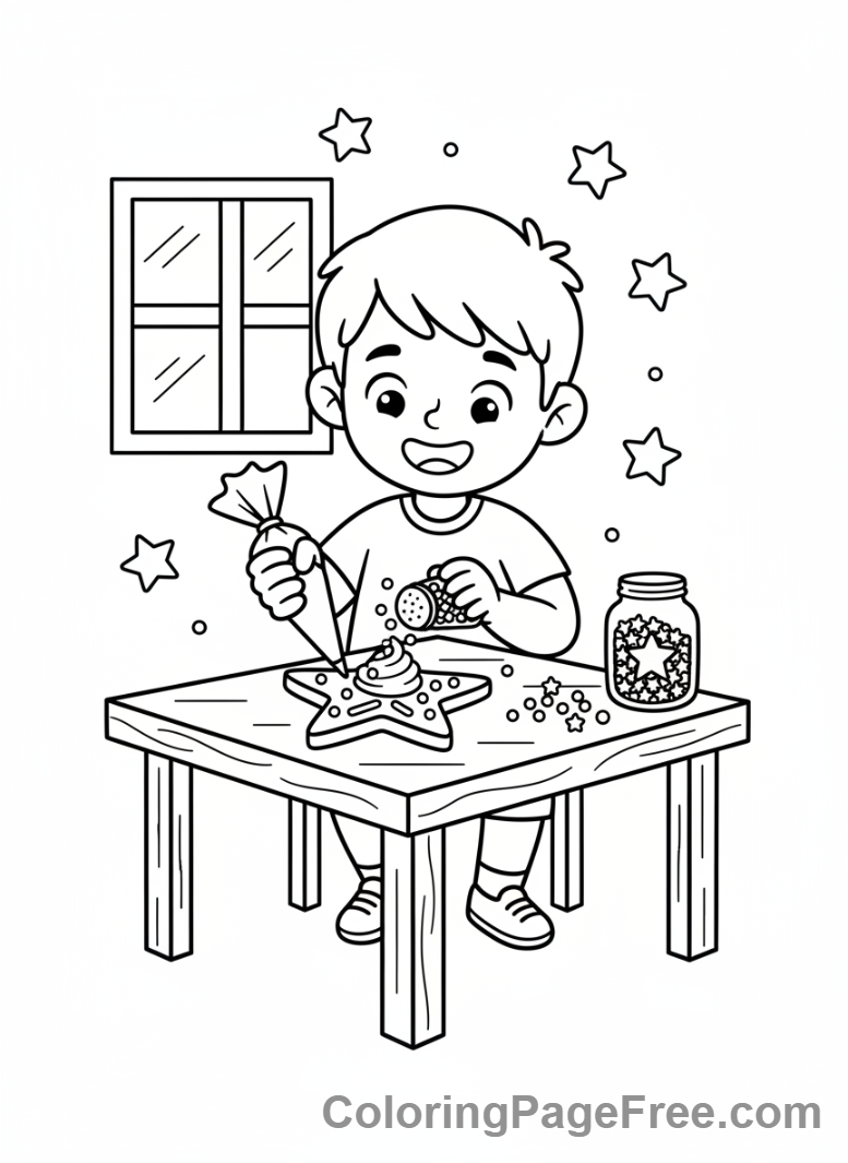 Cookies coloring page - Kids decorating cookies