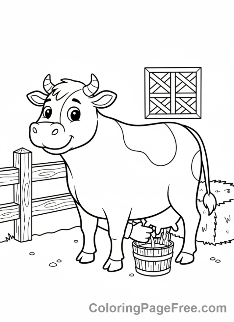 Cow coloring page - Cow being milked