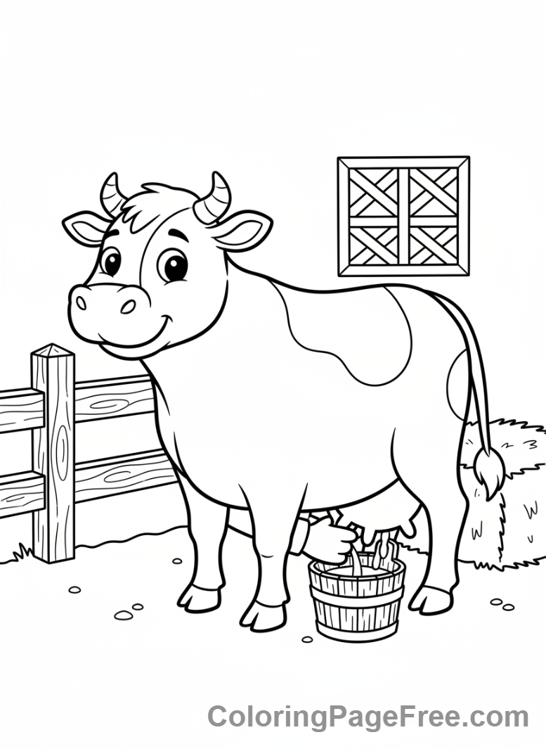 Cow coloring page - Cow being milked