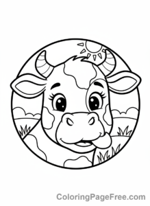 Cow coloring page - Cow chewing cud