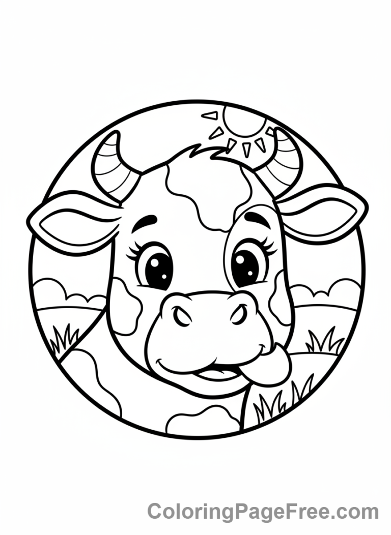Cow coloring page - Cow chewing cud
