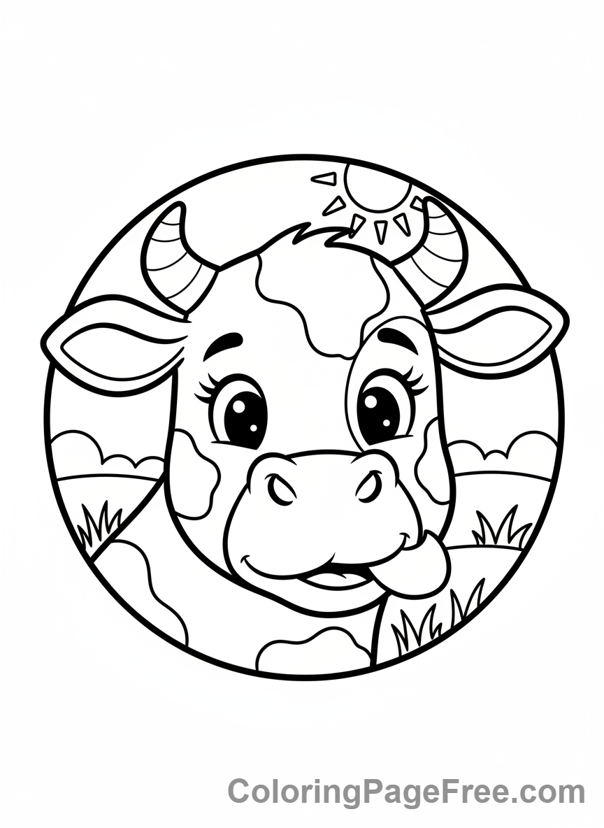 Cow coloring page - Cow chewing cud