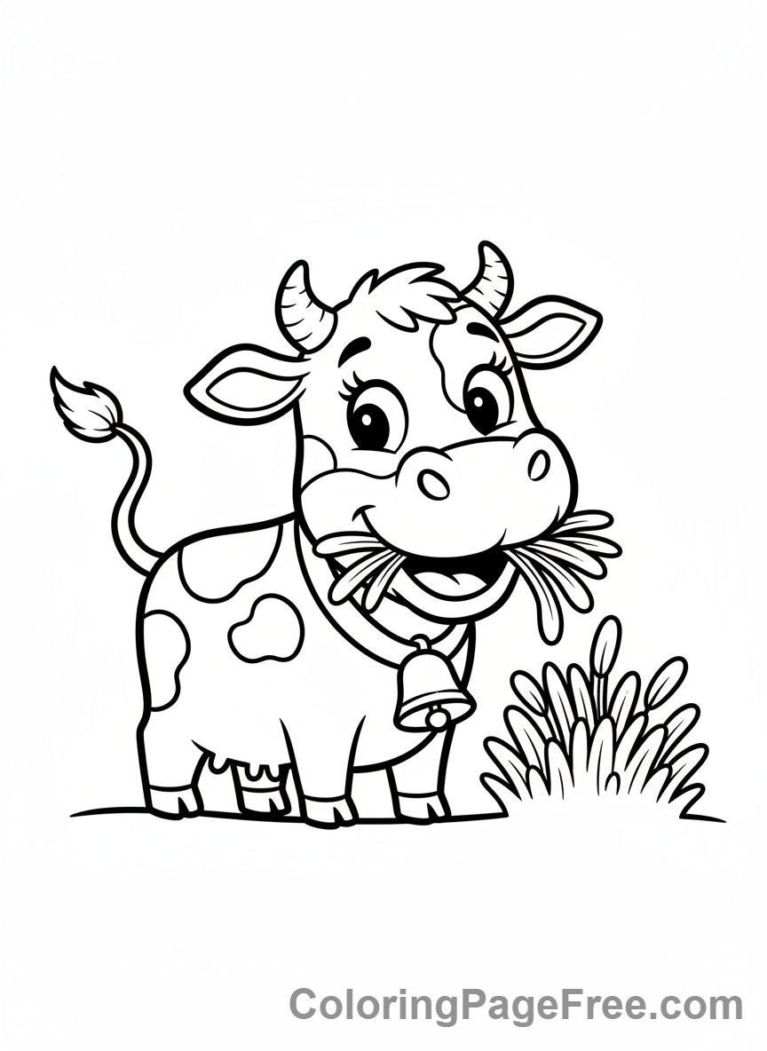 Cow coloring page - Cow eating grass