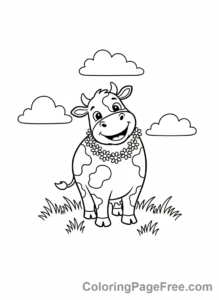 Cow coloring page - Cow grazing field