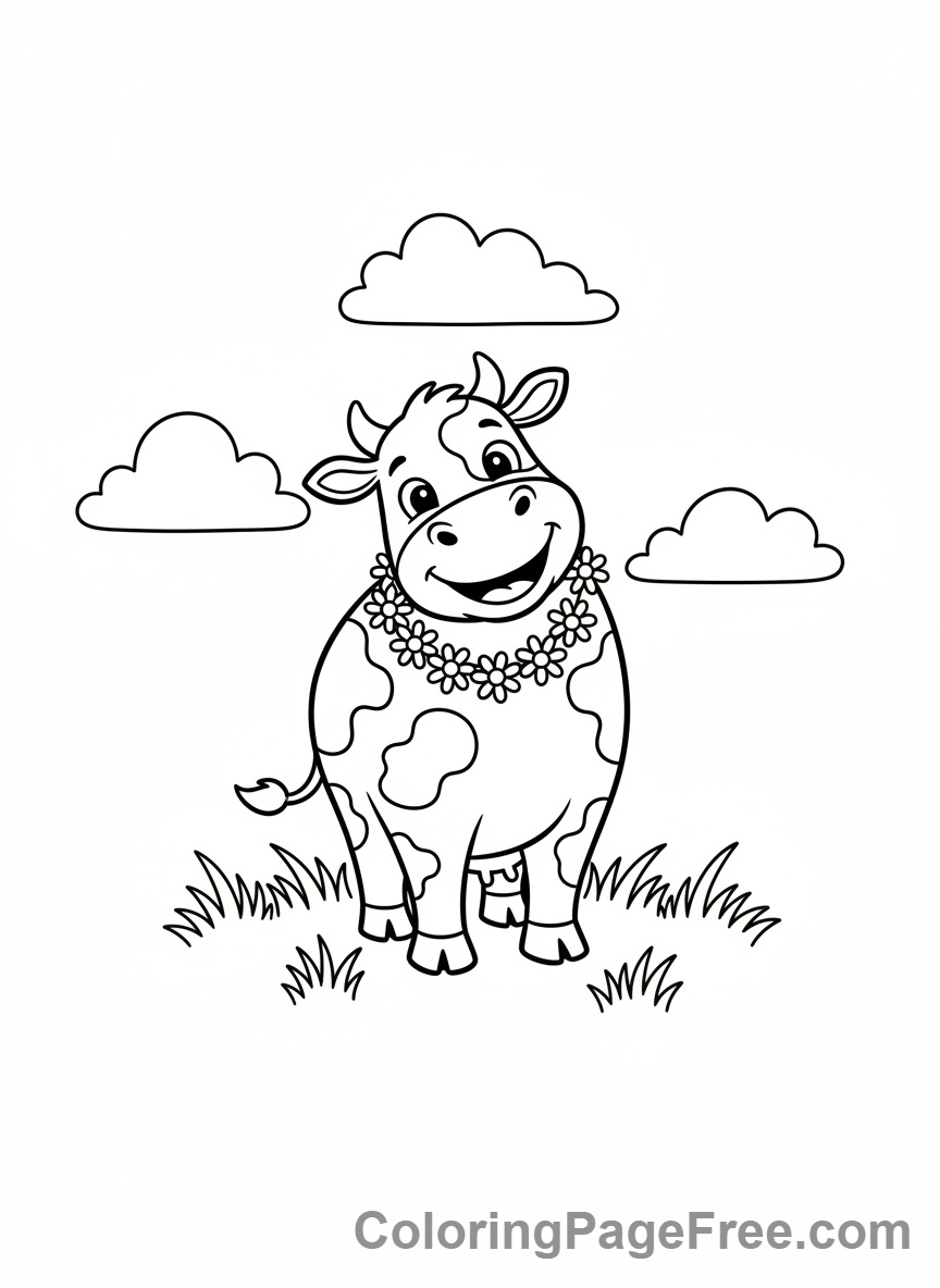 Cow coloring page - Cow grazing field