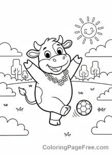 Cow coloring page - Cow playing ball