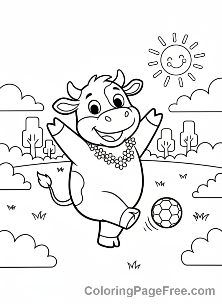 Cow coloring page - Cow playing ball