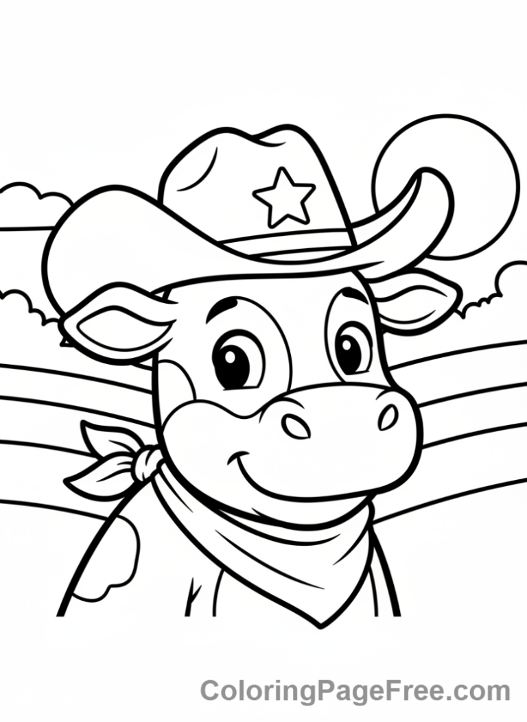 Cow coloring page - Cow wearing hat