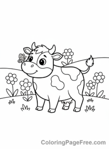 Cow coloring page - Cow with butterfly