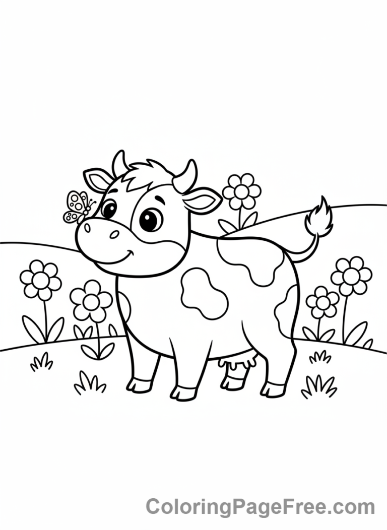 Cow coloring page - Cow with butterfly