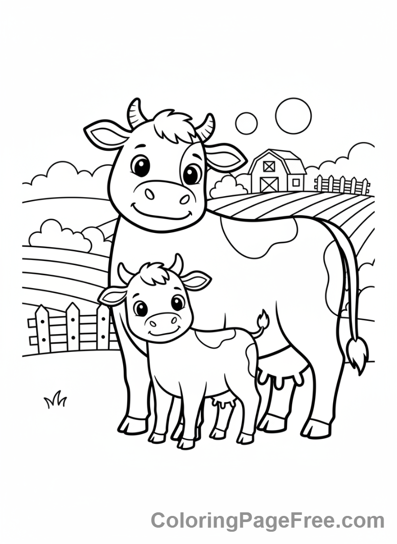Cow coloring page - Cow with calf