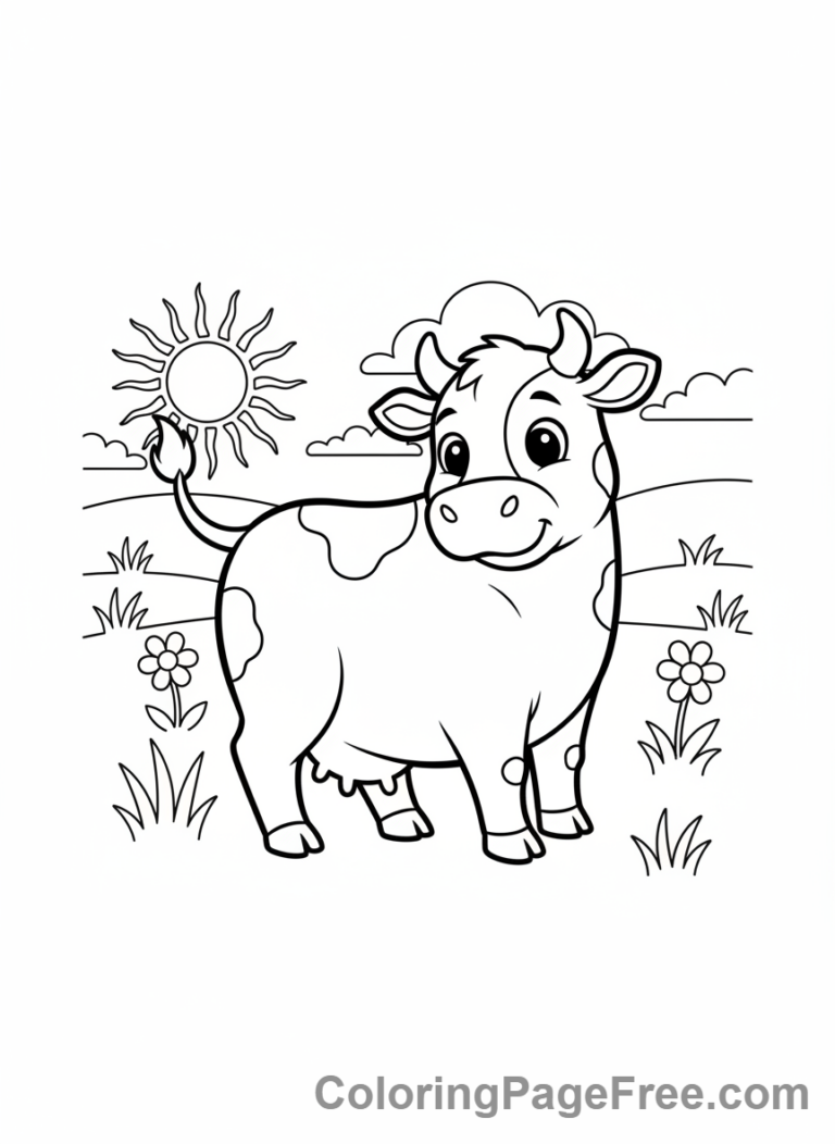 Cow coloring page - Curious cow looking back