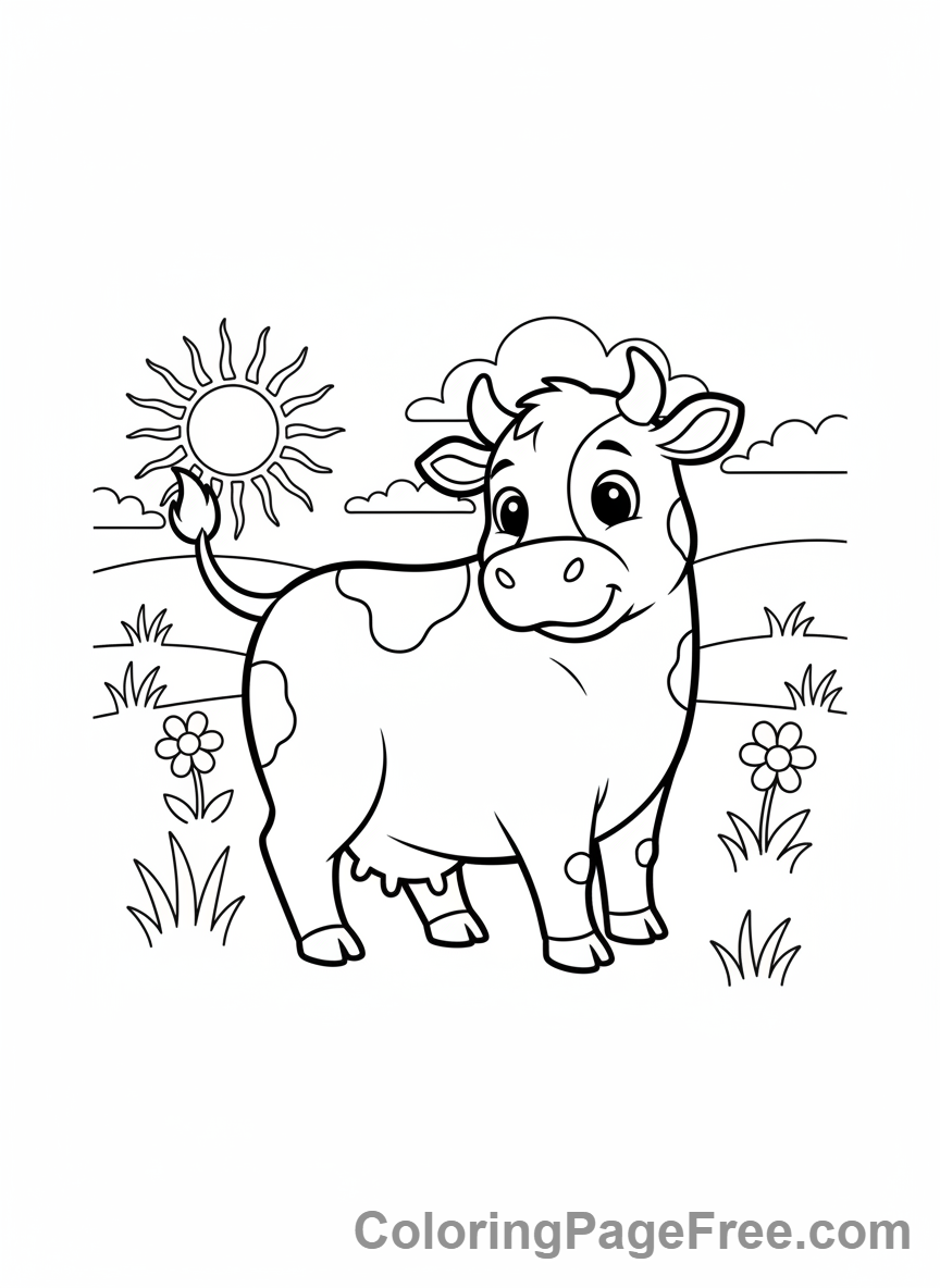 Cow coloring page - Curious cow looking back