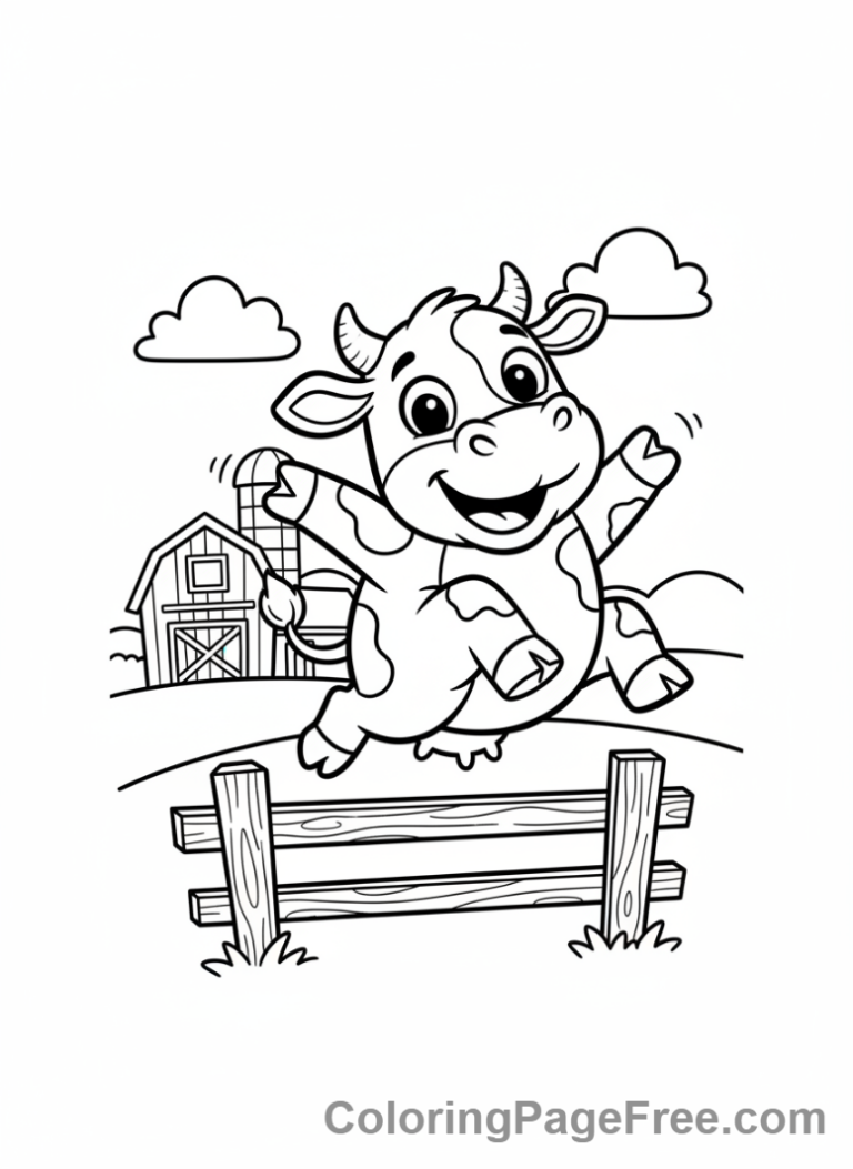 Cow coloring page - Playful cow jumping