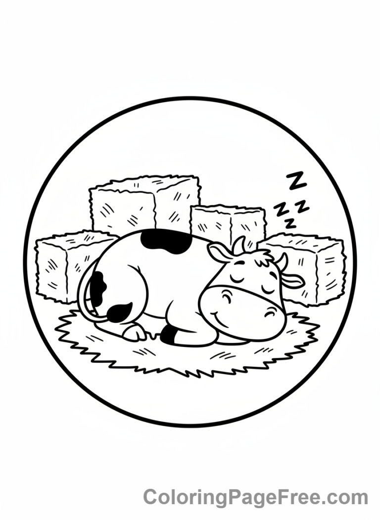 Cow coloring page - Sleeping cow farm