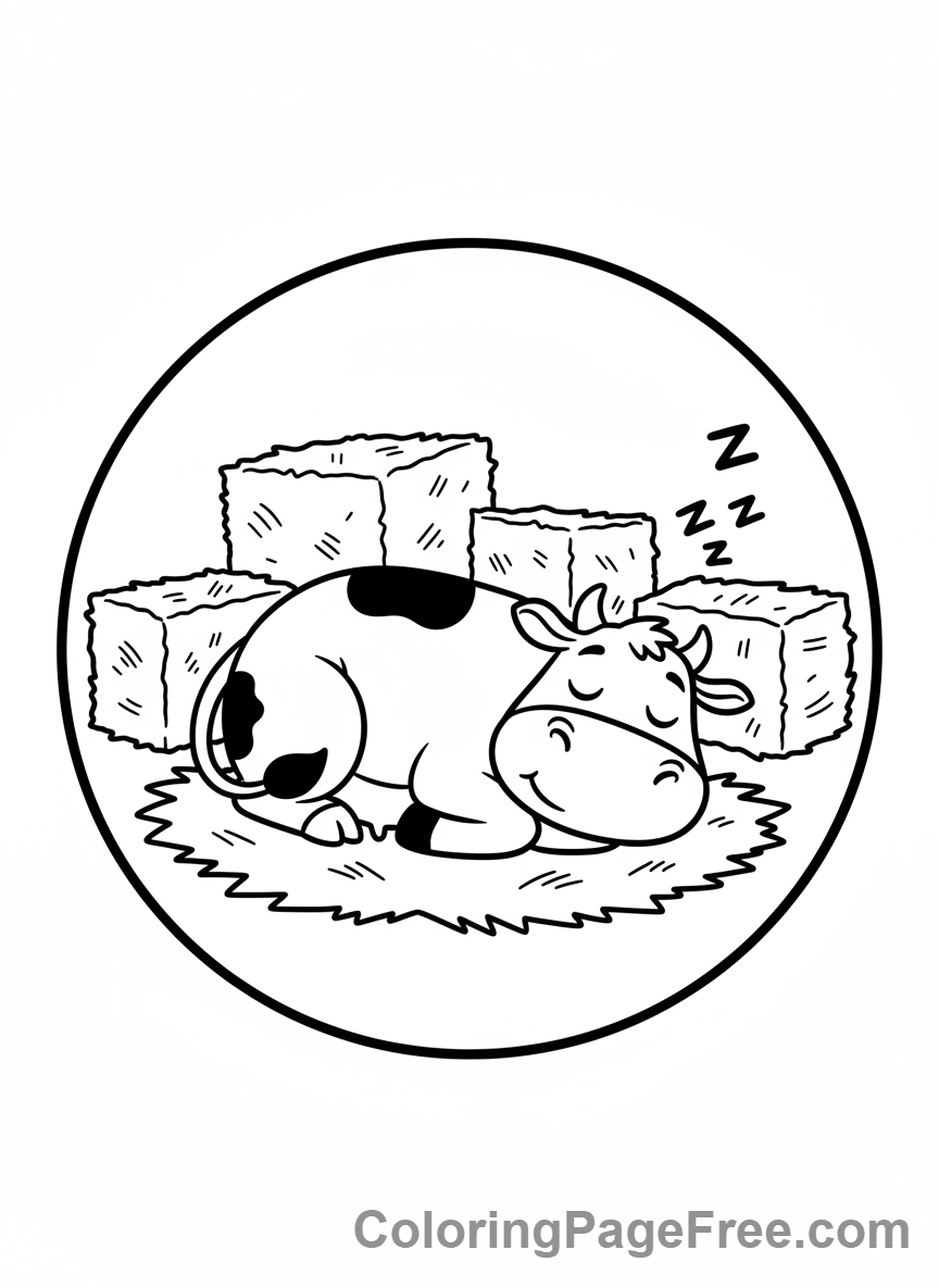 Cow coloring page - Sleeping cow farm