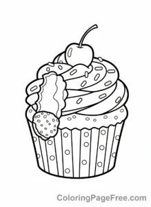 Cupcake coloring page - Bitten cupcake tasty