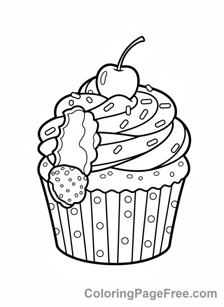 Cupcake coloring page - Bitten cupcake tasty