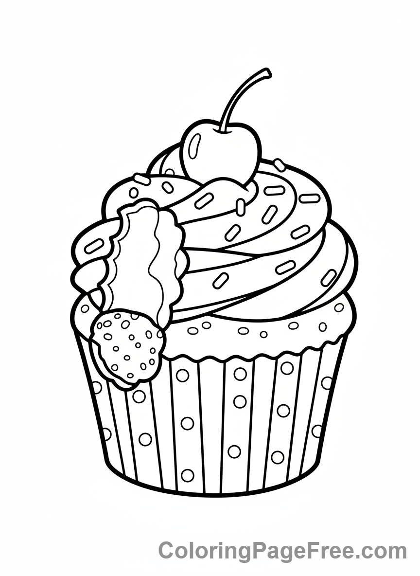 Cupcake coloring page - Bitten cupcake tasty