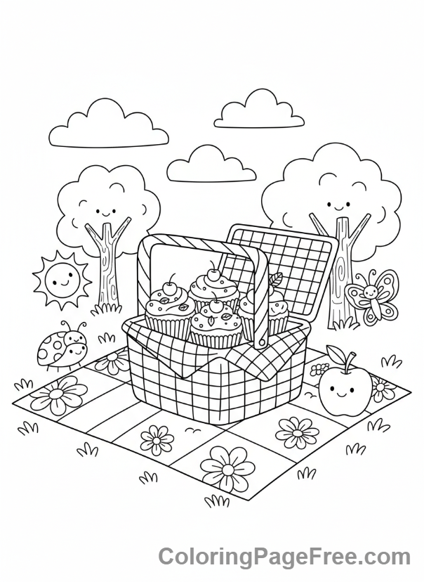 Cupcake coloring page - Cupcake picnic basket