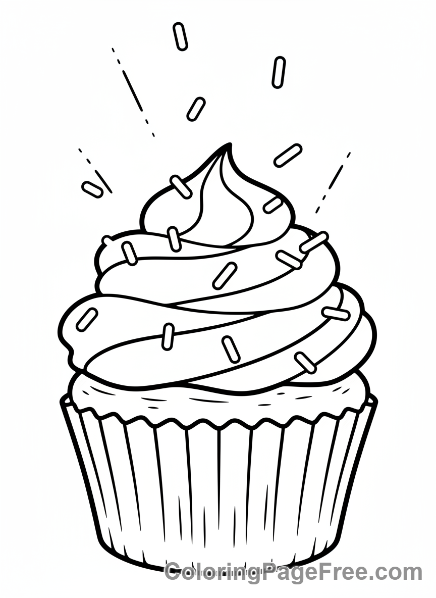 Cupcake coloring page - Cupcake sprinkles falling