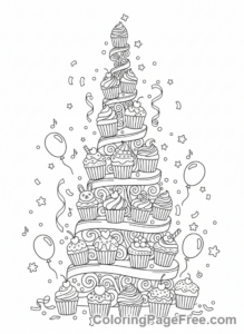 Cupcake coloring page - Cupcake tower party