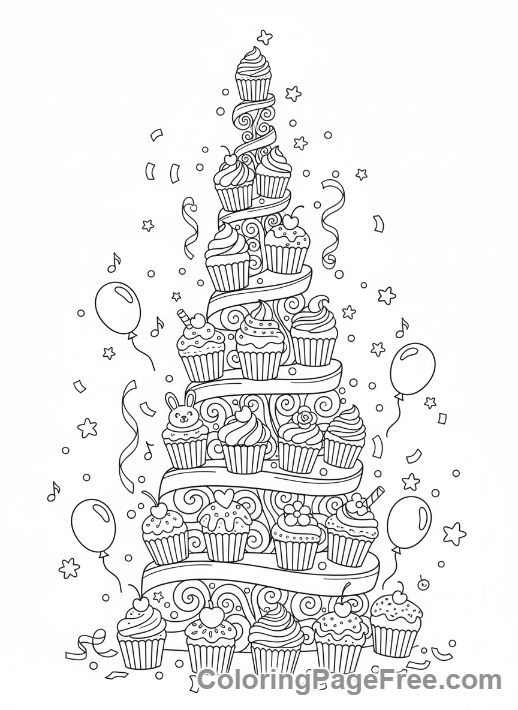 Cupcake coloring page - Cupcake tower party