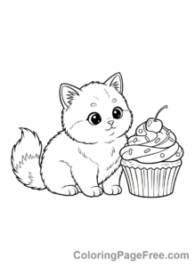 Cupcake coloring page - Cupcake with cat