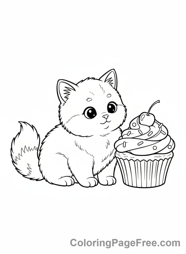 Cupcake coloring page - Cupcake with cat