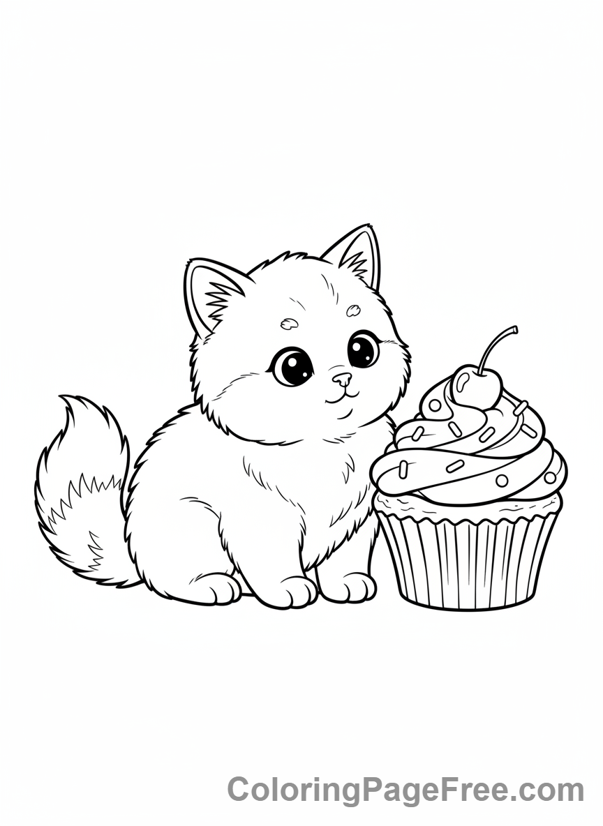 Cupcake coloring page - Cupcake with cat