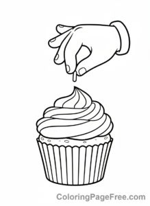 Cupcake coloring page - Decorating a cupcake