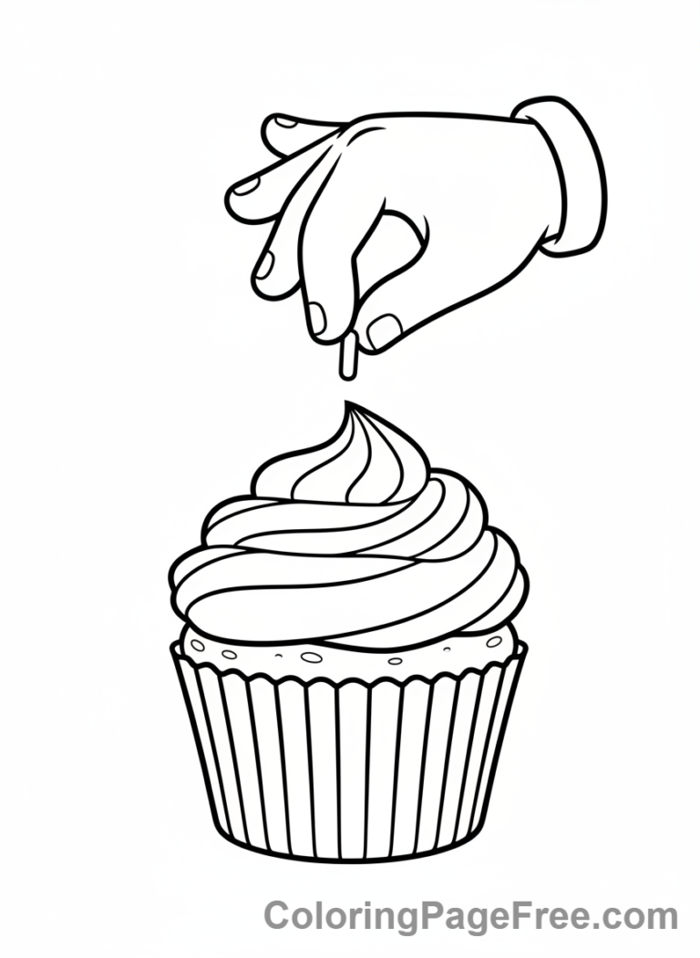 Cupcake coloring page - Decorating a cupcake