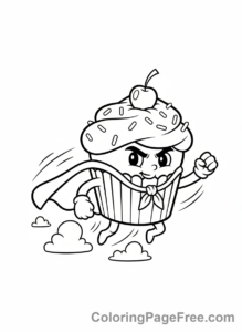 Cupcake coloring page - Flying superhero cupcake