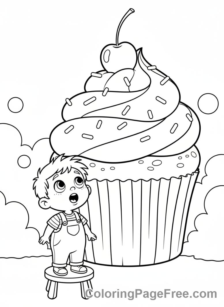 Cupcake coloring page - Giant cupcake adventure