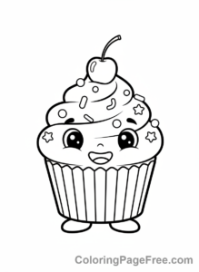 Cupcake coloring page - Happy cupcake character