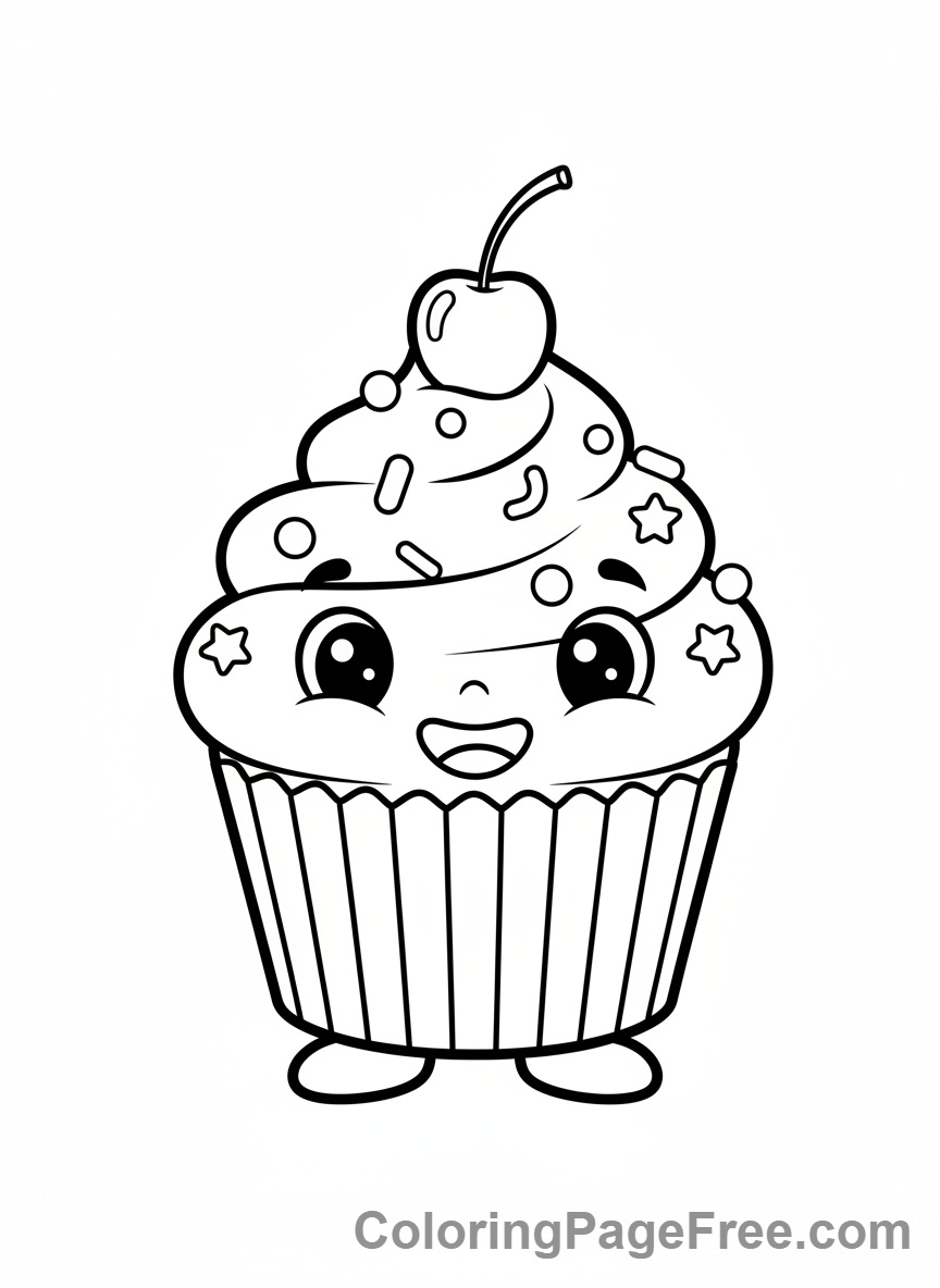Cupcake coloring page - Happy cupcake character