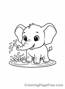 Cute Animals coloring page - Baby Elephant Splash