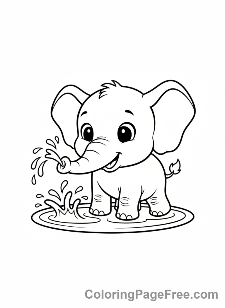 Cute Animals coloring page - Baby Elephant Splash