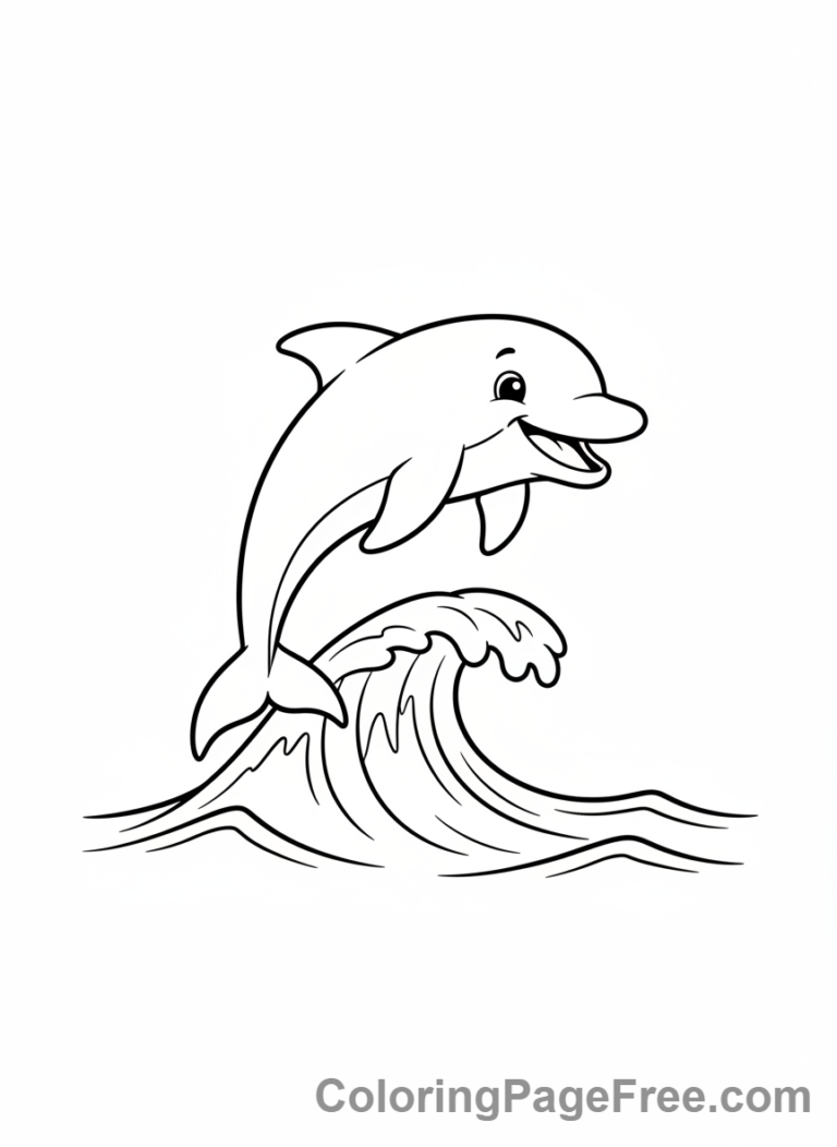 Cute Animals coloring page - Dolphin Jumping Wave